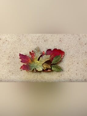 Autumn Leaf and Acorn Brooch - Multicolor Enamel Fall Pin